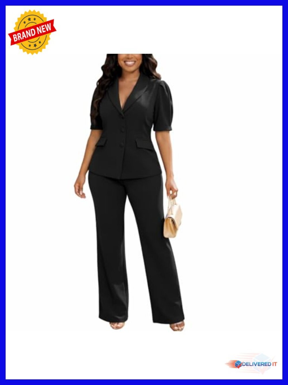 Short Sleeve Blazer 2 Piece Pant Suit Set Business Casual Outfits